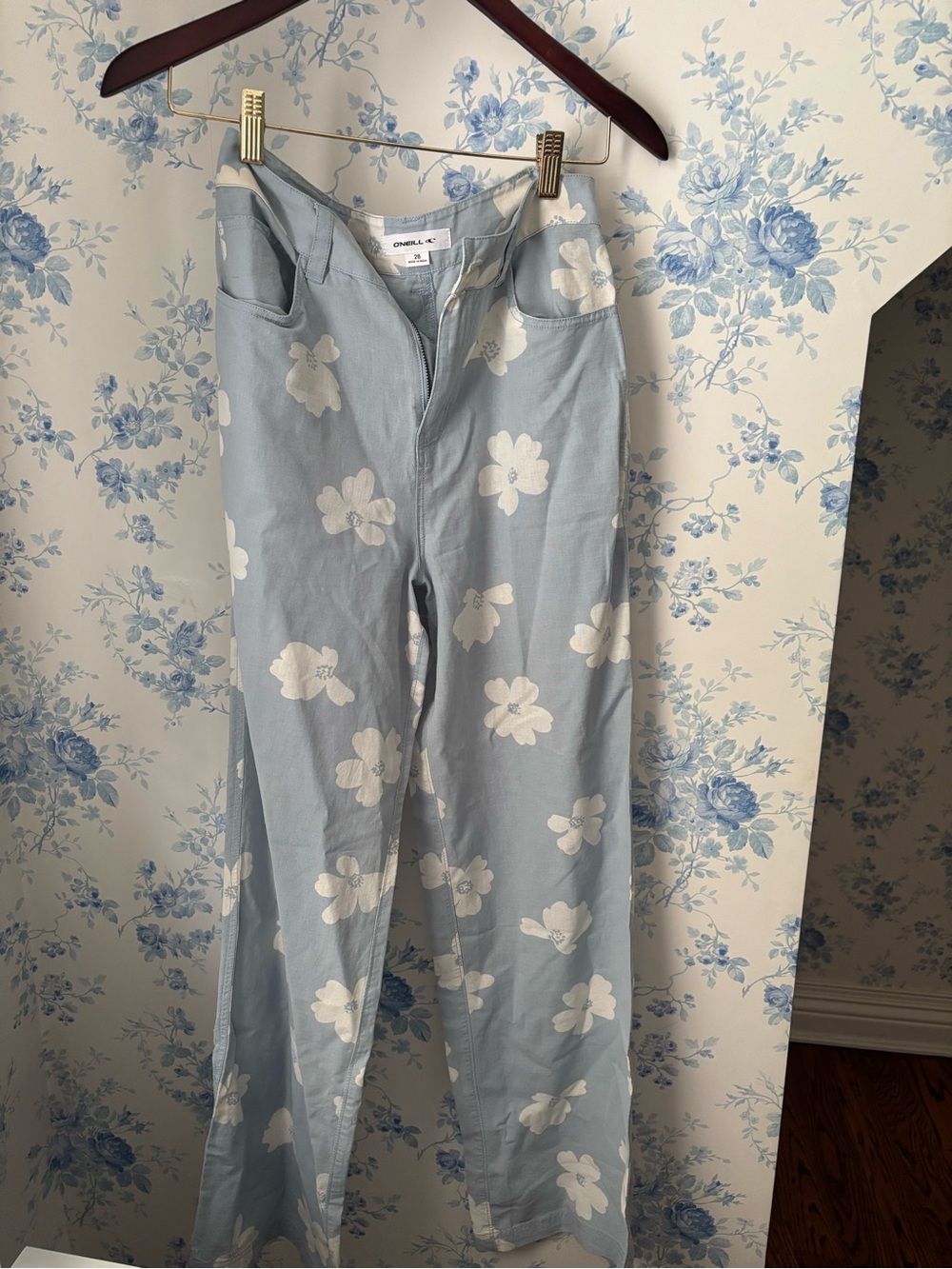 O'Neill Light Blue Floral Wide-Leg Pants